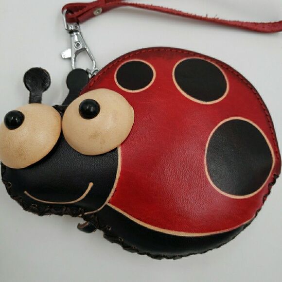 Kawaii Ladybug Leather Coin Purse Lucky Wallet Wristlet Bag Charm Change Pouch - Picture 9 of 13